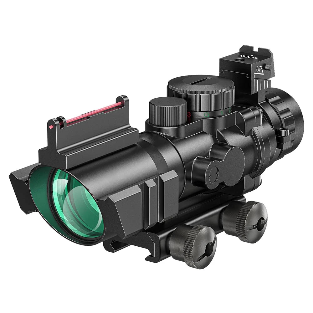 4x32 Tactical Riflescope with Fiber Optic Sight RGB Illuminated Reticle Prism with 20 mm Picatinny Rail