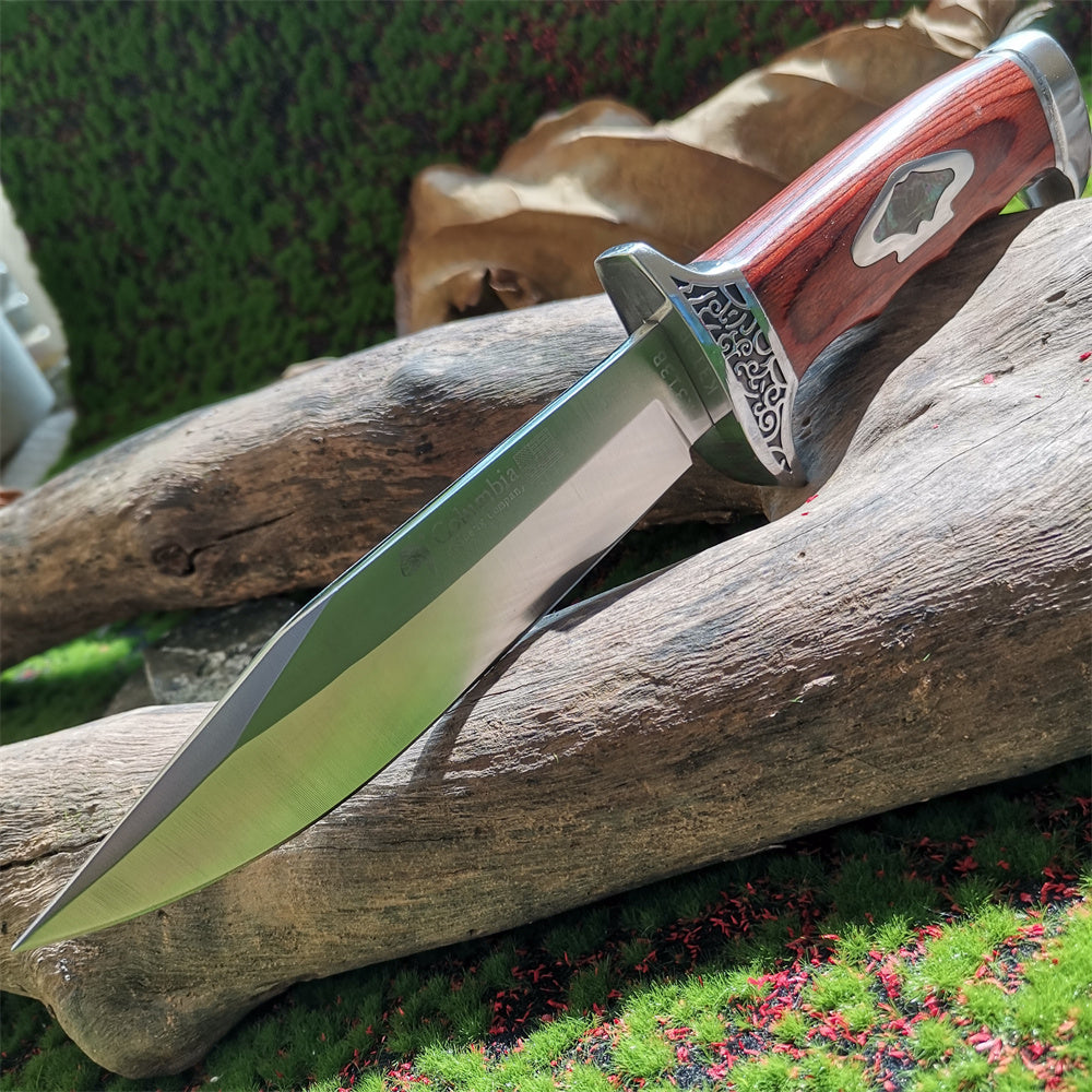Outdoor Camping Knife, Fixed Blade Straight Knife with Wood Handle, 7Cr13 Steel Blade, Tactical and Survival Tool with Scabbard