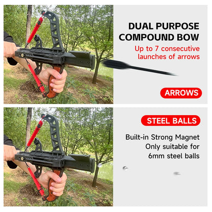 7-shot Archery and Steel Ball Dual-purpose Bow Elastic Shooting  Outdoor Hunting Shooting