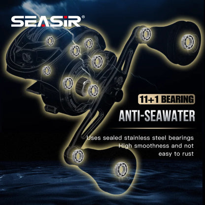 Seasir Megacuda Baitcasting Reel Drag 15KG Deep Spool 6.5:1 Aluminum Frame Carbon Side Double Handle