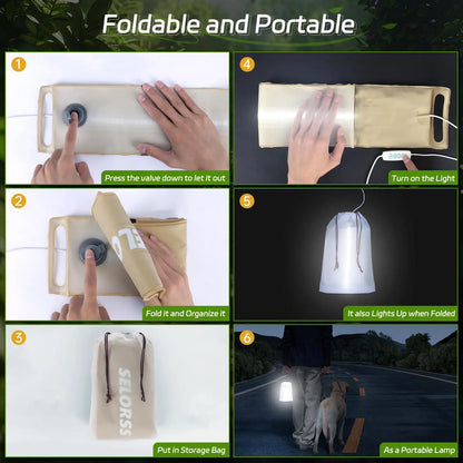 SELORSS Solar Camping Lantern 2000mAh Folding  Waterproof 3 Warm Light for Hiking Camping Fish USB-Type C