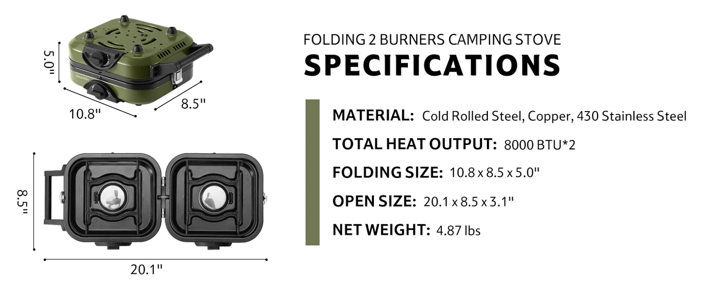 Naturehike 2 Burner Folding Camping Stove Portable Propane Gas Stove with Carry Bag 16000 BTU