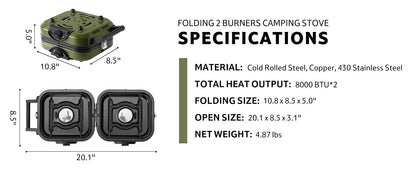 Naturehike 2 Burner Folding Camping Stove Portable Propane Gas Stove with Carry Bag 16000 BTU