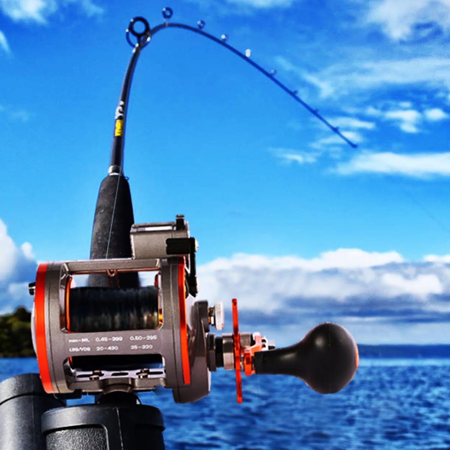 Sougayilang Line Counter Trolling Reel Conventional Level Wind Fishing Reel for Sea Bass Grouper 4.1:1/6+1BB Max Drag 30Kg