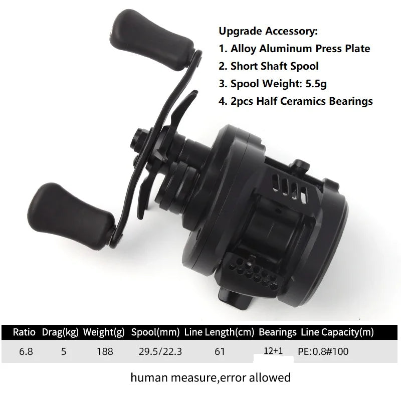 Kawa Fishing Reel Cast Drum Wheel DK100/150/200 Drag 7/15kg Casting Reel12+1BB Weigt 188/203g Metal Body Handle With Rubber Knob