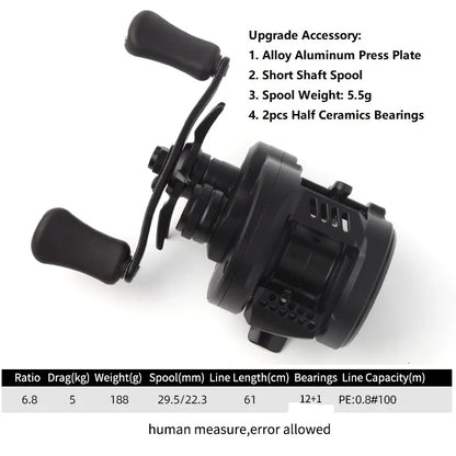 Kawa Fishing Reel Cast Drum Wheel DK100/150/200 Drag 7/15kg Casting Reel12+1BB Weigt 188/203g Metal Body Handle With Rubber Knob