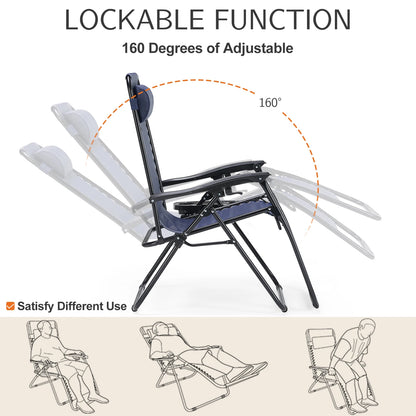 JHK Zero Gravity Portable Recliner  Chair with Cup Holder Trays Adjustable