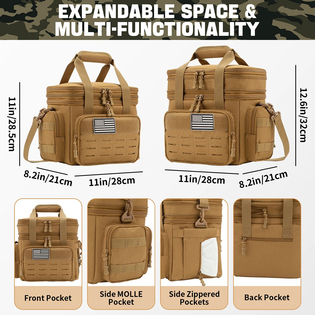 Tactical Lunch Box Expandable 18L Insulated Cooler Bag Leak Proof Lunch Bag for Work Camping Outdoor