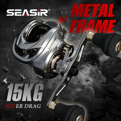 Seasir Megacuda Baitcasting Reel Drag 15KG Deep Spool 6.5:1 Aluminum Frame Carbon Side Double Handle