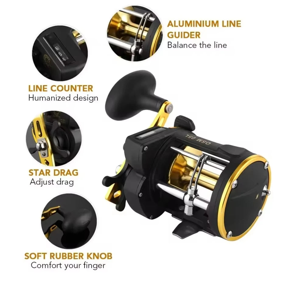 Right Hand Drum Wheel Boat Sea Linecounter Reel