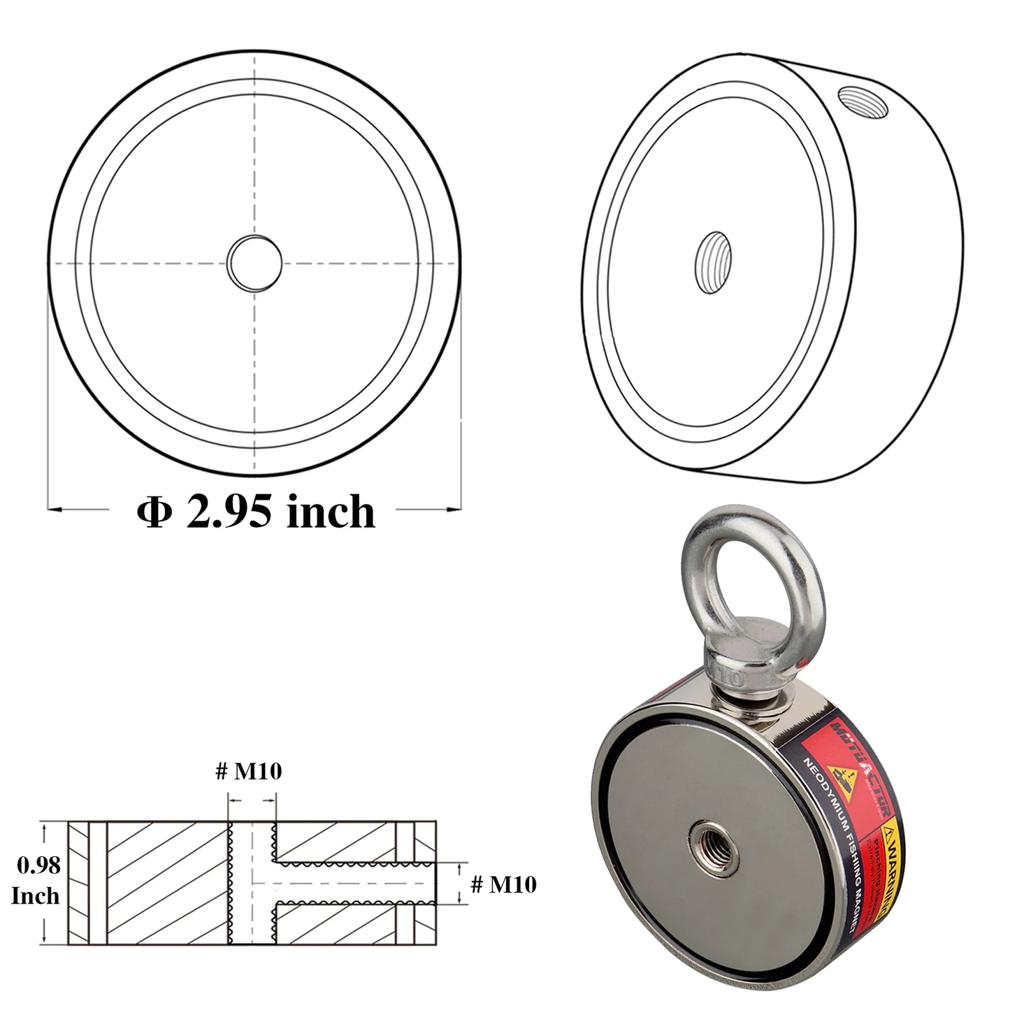 ONE Two Three Sides Fishing Magnet Kit 1200lb Super Strong Neodymium Magnet With 20m Rope