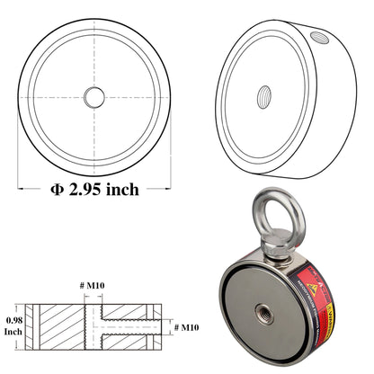 ONE Two Three Sides Fishing Magnet Kit 1200lb Super Strong Neodymium Magnet With 20m Rope