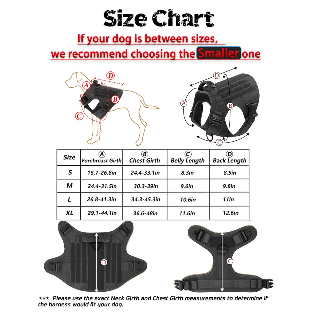 Tactical Dog Harness Leash Set for Large Dogs Military Harnesses