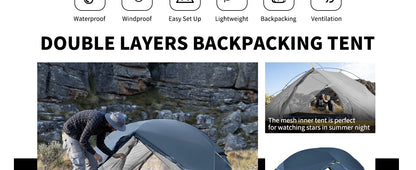 Naturehike Mongar Ultralight Tent 2 Person Waterproof PU3000mm Camping Tent Double Layer