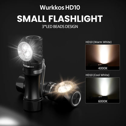 Wurkkos HD10 Headlamp Rechargeable 14500 IP68 Mini EDC 1200Lm 3* 90 CRI LEDs + 3* RGB Aux LEDs Anduril 2.0 Fishing Camping Torch