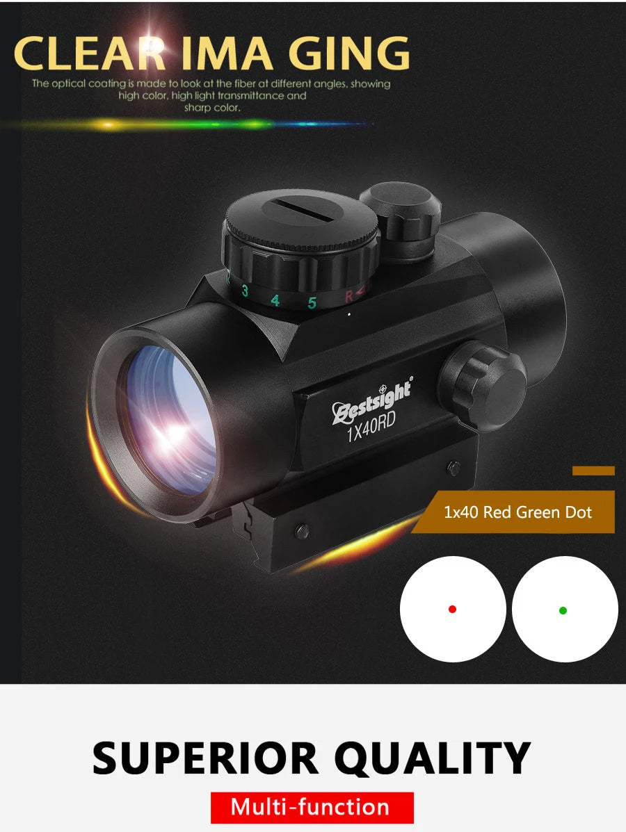 1x40 Red Dot Sight Green Red Dot Sight Illuminated Airsoft Air Hunting with 11/20mm Rails
