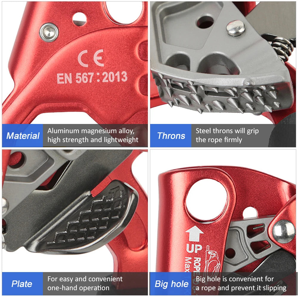 Hand Ascender Vertical Rope Ascender Rock Climbing Equipment 140kg Bearing Capacity