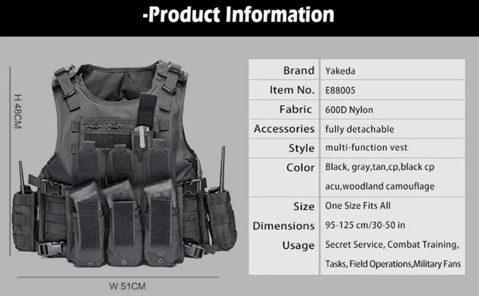 YAKEDA Tactical Vest for Airsoft Paintball Hunting, Adjustable Lightweight with Molle Pouches, Outdoor Protective Gear