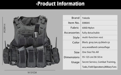 YAKEDA Tactical Vest for Airsoft Paintball Hunting, Adjustable Lightweight with Molle Pouches, Outdoor Protective Gear