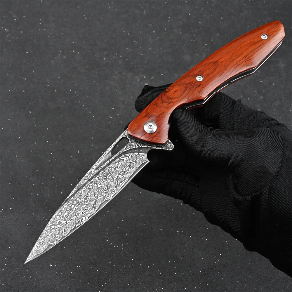 SDOKEDC VG10 Damascus Steel Folding Knives  Rosewood Handle