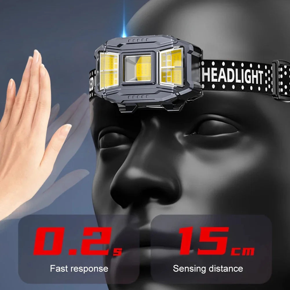 COB LED Outdoor Head Lamp USB Charging Head Mounted Flashlight