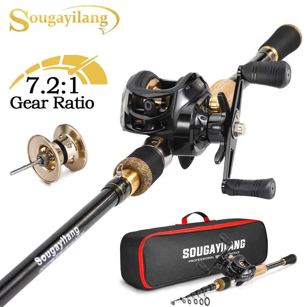 Sougayilang Baitcasting Fishing Rod and Reel Set 1.6m-2.1m Telescopic Fishing Rod Reel Combo Full Kit