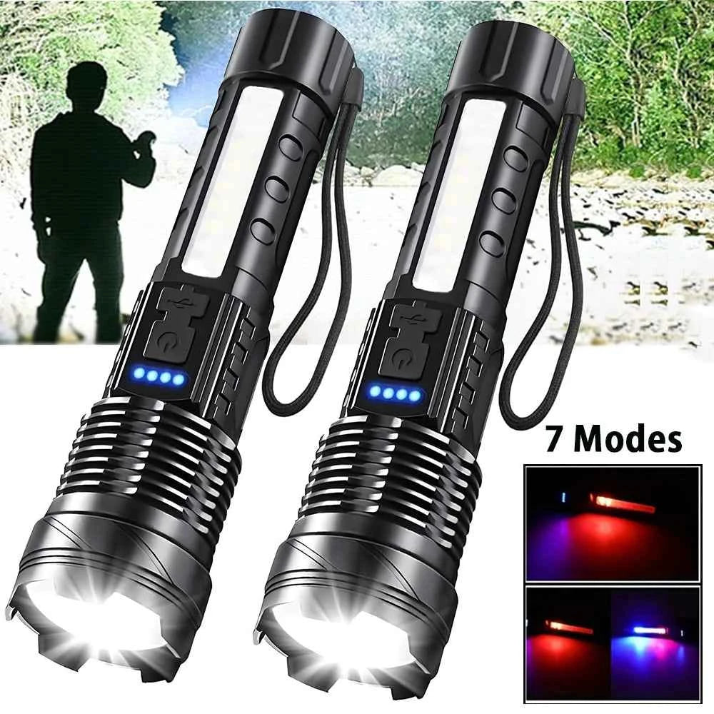 Rechargeable LED Flashlights, Super Bright Handheld Flashlight, 7 Modes with COB Work Light,