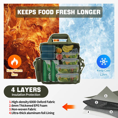 Tactical Lunch Box Expandable Heavy Duty Tactical Leak Proof Insulated Cooler Bag For Outdoor Activities Camping MOLLE Webbing