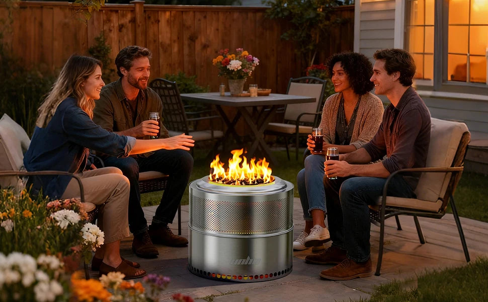 Wood Burning Firepit,Large Stainless Steel Smokeless Fire Pit with Carry Bag,