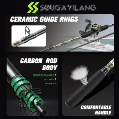 Fishing Pole Casting Reel Combo with Durable Rod Handle Medium Heavy  Steelhead 7'0