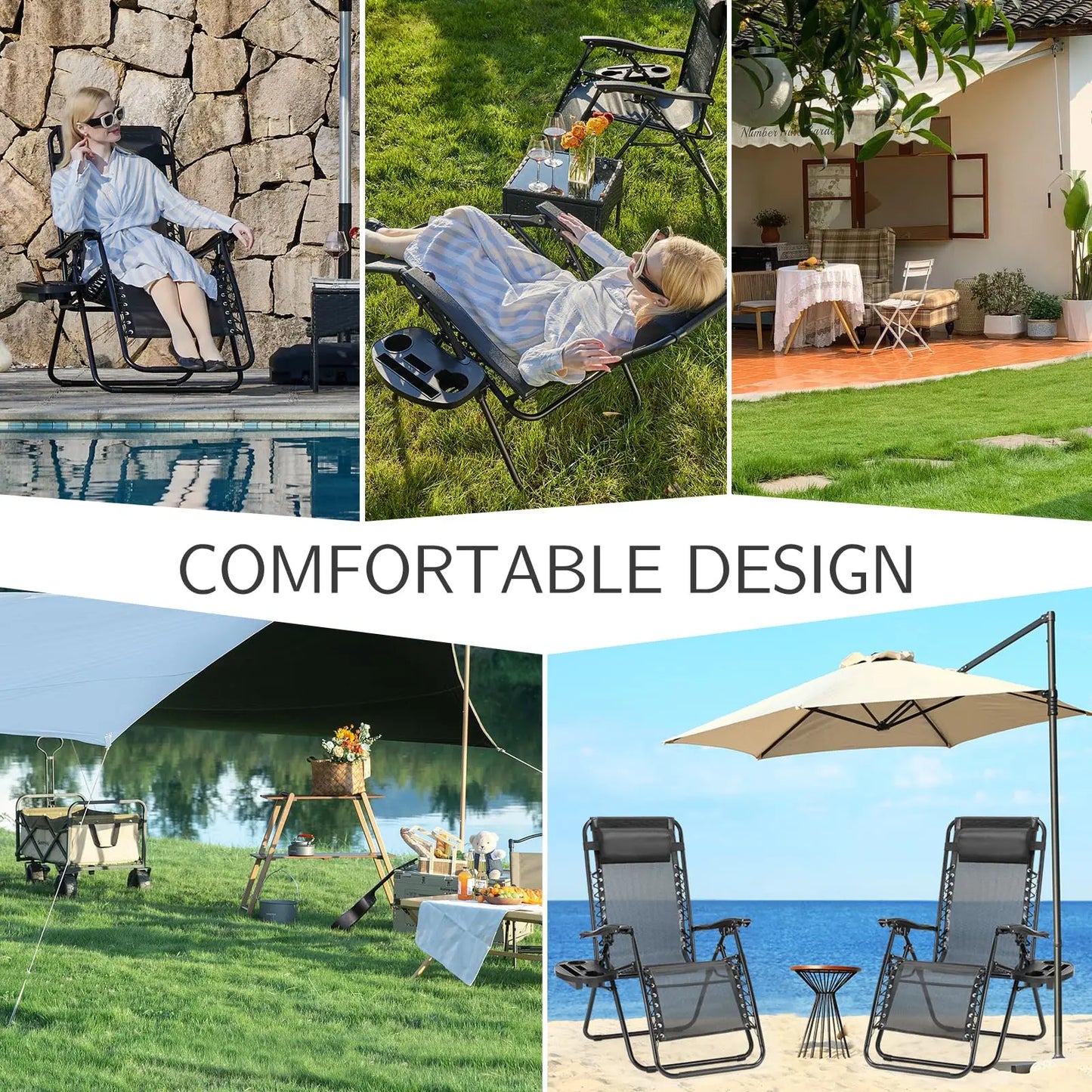 JHK Zero Gravity Portable Recliner  Chair with Cup Holder Trays Adjustable