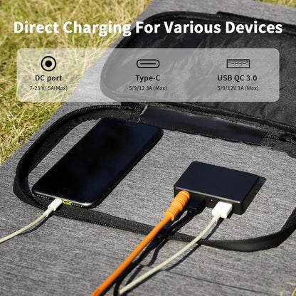 MHPOWOS 40W Foldable Solar Panel 5V USB Portable Battery Charger for Cell Phone Outdoor Waterproof Power Bank for Camping