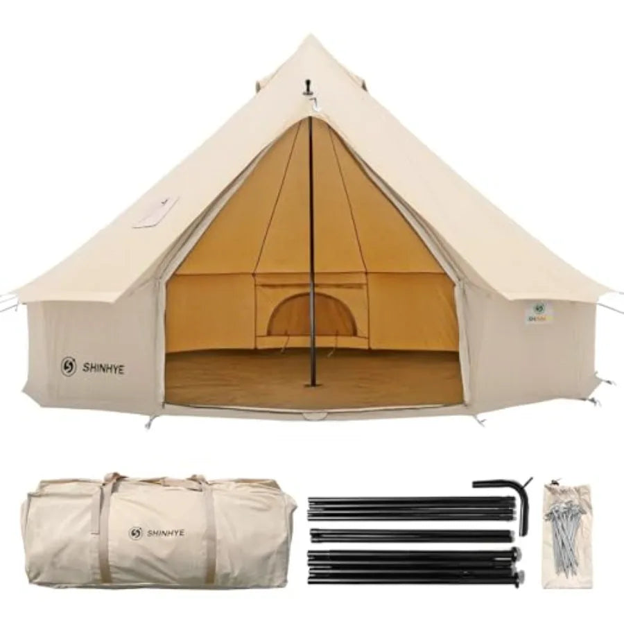 Canvas Bell Tent Yurt Tent 4 Seasons for Camping 100% Cotton with Stove Jack Family