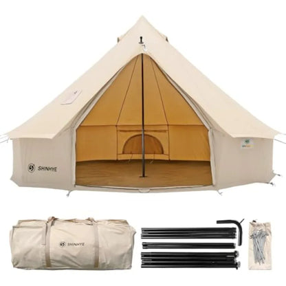 Canvas Bell Tent Yurt Tent 4 Seasons for Camping 100% Cotton with Stove Jack Family