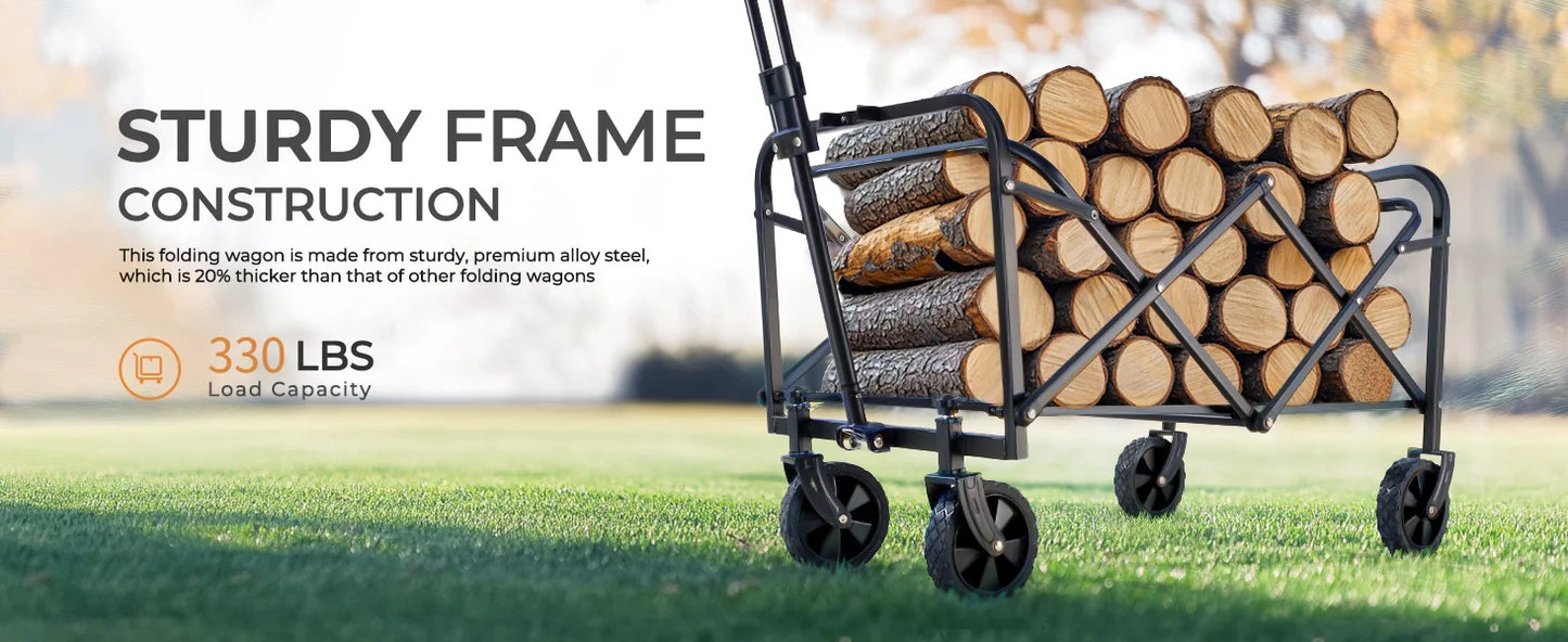 Heavy Duty Wagon Carts Foldable, Portable Wagons for Groceries, Beach Cart with All-Terrain Wheels  Drink Holders, Utility Wagon
