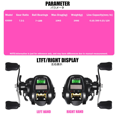 New Electronic Baitcasting Fishing Reel Led Screen USB And Solar Charging 7.2:1 Sea Saltwater Waterproof Cast Drum Wheel Casting