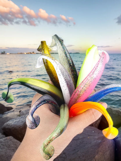 10Pcs 9cm Fishing Lures T Tail Worm Soft Bait Plastic Paddle