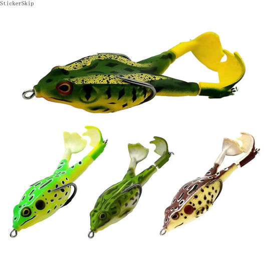 3pcs Topwater Frog Lures, silicone floating bait with double propeller legs, lead-free. Realistic multi-jointed fishing tackle