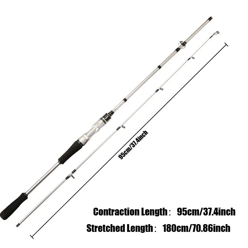 Silvery Carbon Fiber Fishing Rod 180 Cm Medium Action Freshwater Saltwater