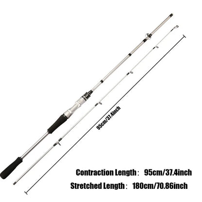 Silvery Carbon Fiber Fishing Rod 180 Cm Medium Action Freshwater Saltwater