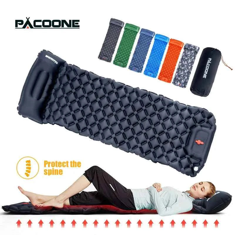 PACOONE Outdoor Sleeping Pad Camping Inflatable Mattress Built-in Pump Ultralight