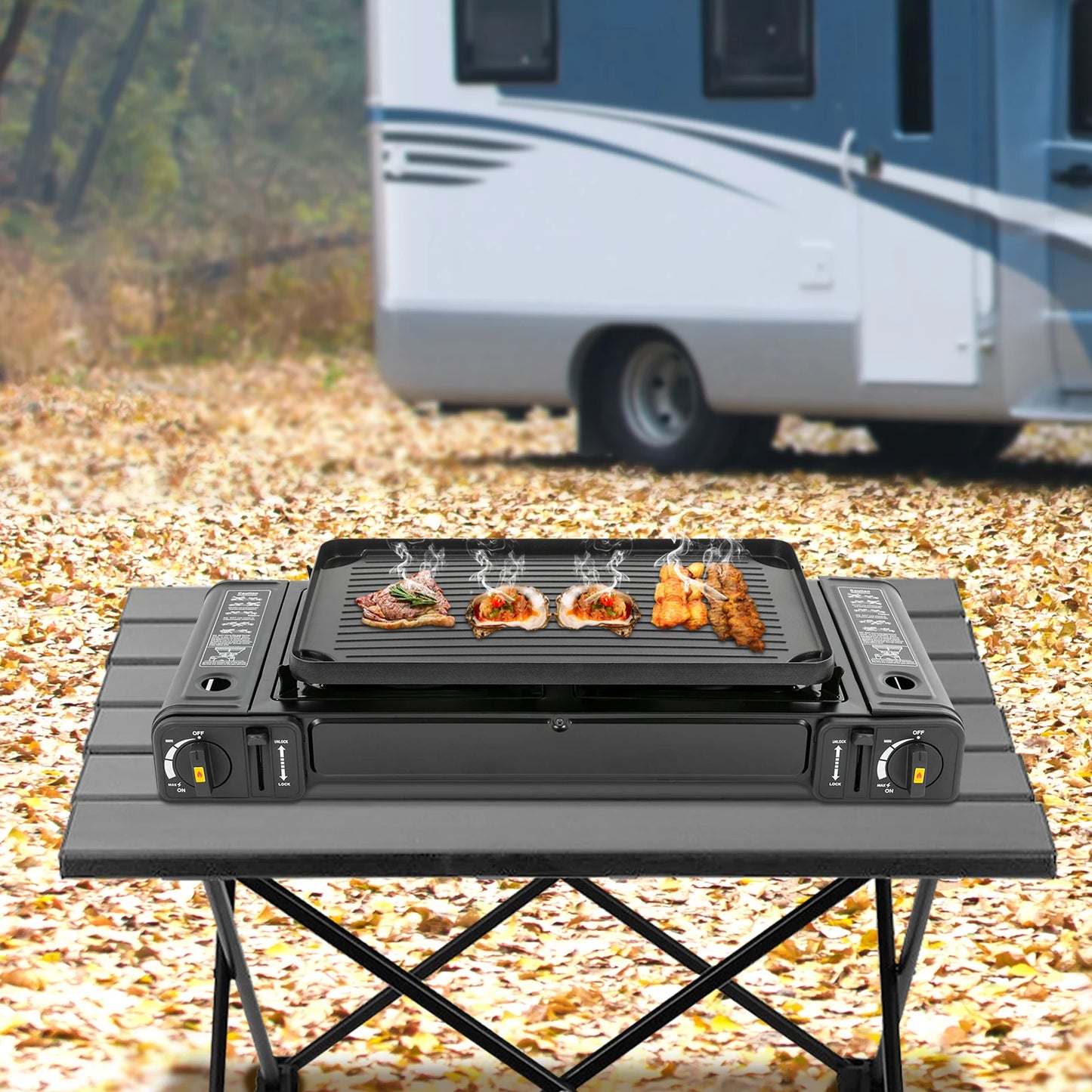 Double Head Barbecue Gas stove with Baking Tray   Outdoor
