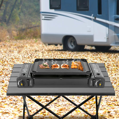 Double Head Barbecue Gas stove with Baking Tray   Outdoor