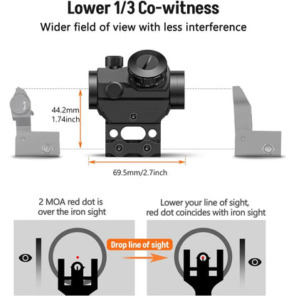 2MOA Red Dot Sight 1x25mm Reflex Sight Waterproof & Shockproof & Fog-Proof with 1 inch Riser Mount