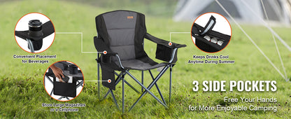 SucceBuy Camping Folding Chair for Adults Portable Quad Lumbar Back Padded Arm Chairs with Side Pockets