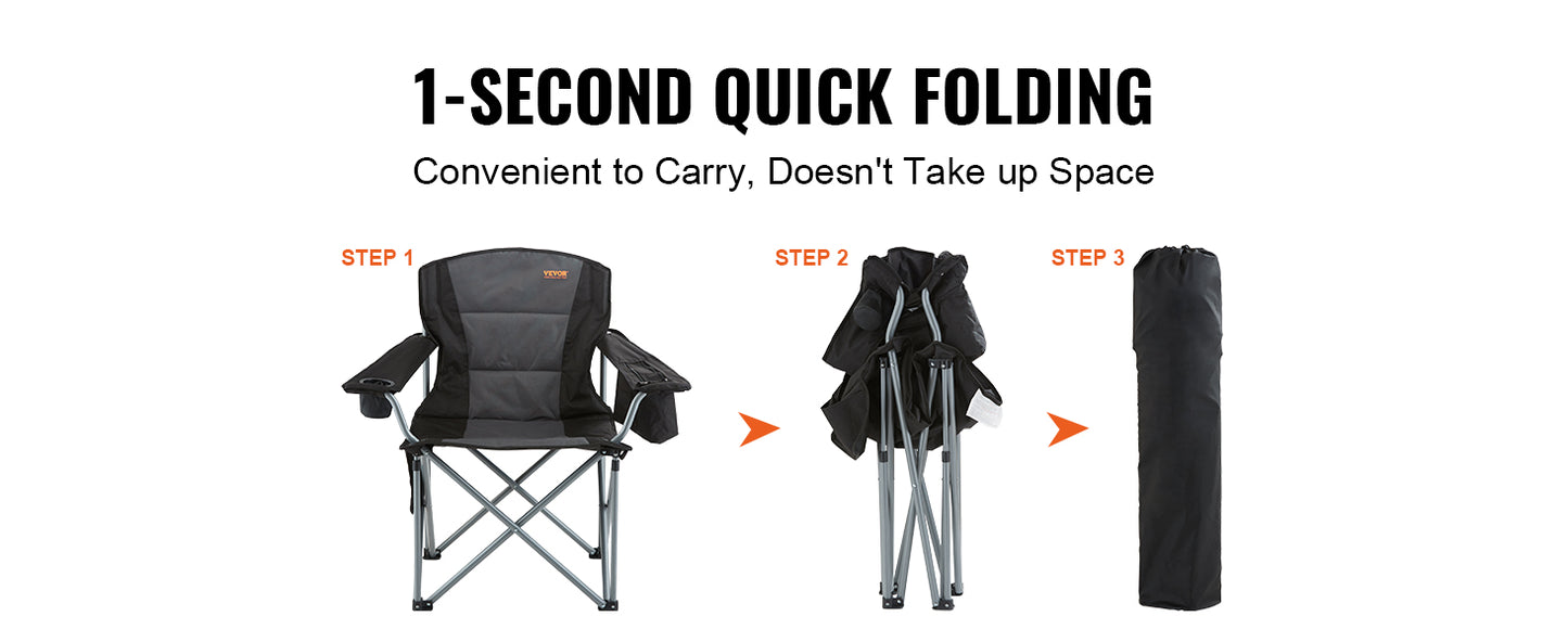 SucceBuy Camping Folding Chair for Adults Portable Quad Lumbar Back Padded Arm Chairs with Side Pockets