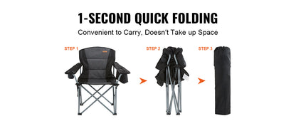 SucceBuy Camping Folding Chair for Adults Portable Quad Lumbar Back Padded Arm Chairs with Side Pockets