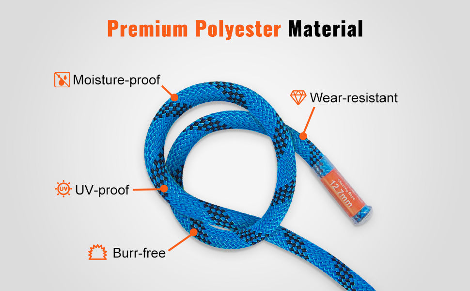 VEVOR 12.7mm Static Climbing Rope 125/150/200ft Outdoor Rock Climbing Rope 30KN Breaking